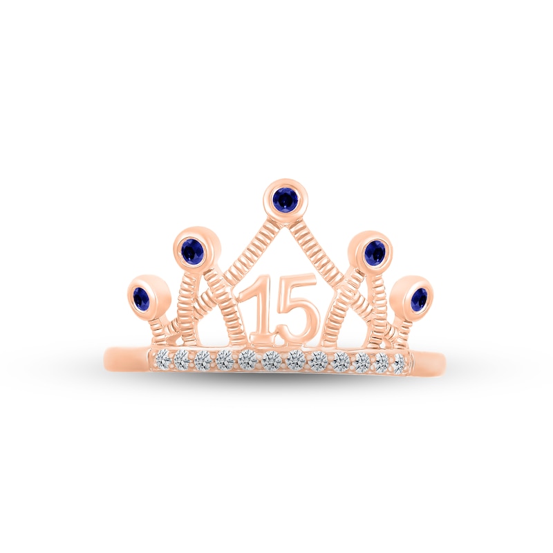 Main Image 2 of Blue & White Lab-Created Sapphire Quinceañera Crown Ring 10K Rose Gold