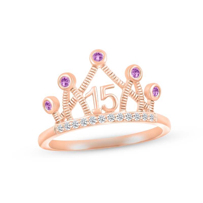 Main Image 1 of Amethyst & White Lab-Created Sapphire Quinceañera Crown Ring 10K Rose Gold