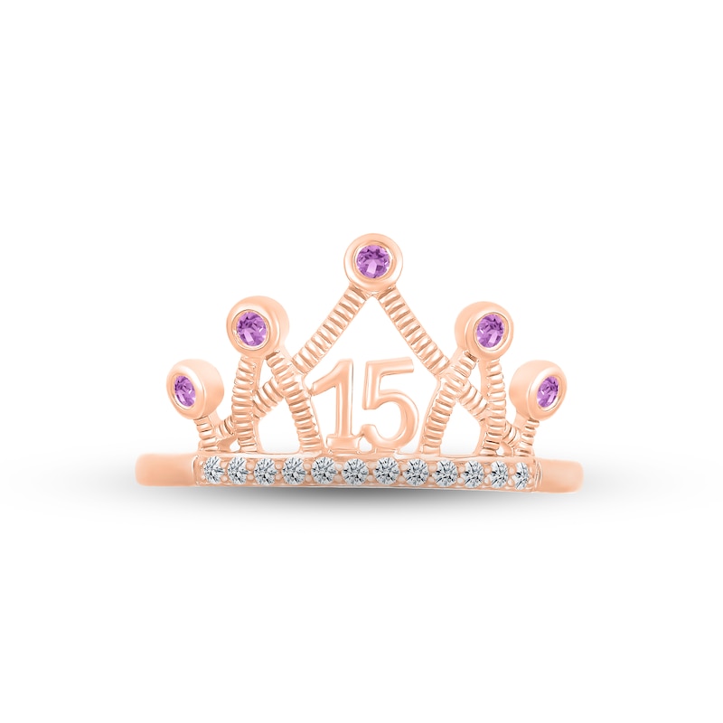 Main Image 2 of Amethyst & White Lab-Created Sapphire Quinceañera Crown Ring 10K Rose Gold