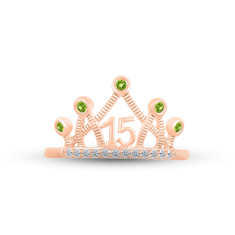 Main Image 2 of Peridot & White Lab-Created Sapphire Quinceañera Crown Ring 10K Rose Gold