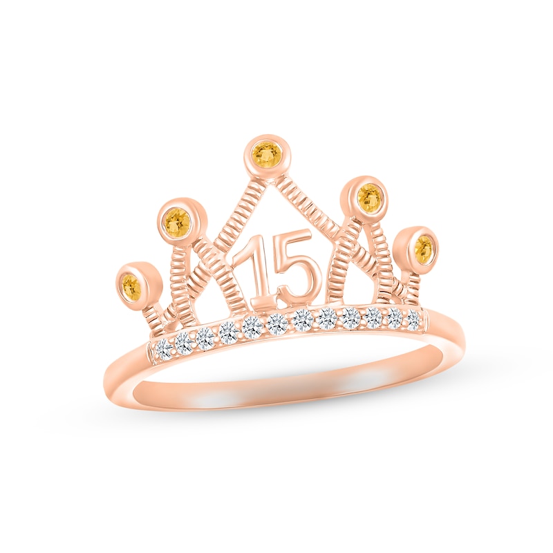 Main Image 1 of Citrine & White Lab-Created Sapphire Quinceañera Crown Ring 10K Rose Gold