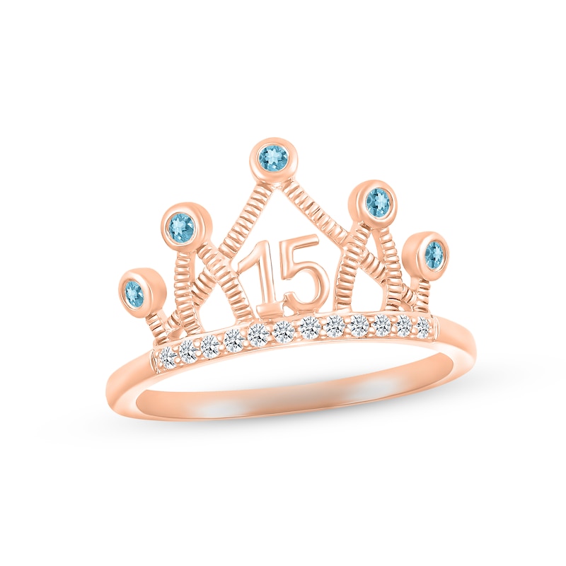 Main Image 1 of Swiss Blue Topaz & White Lab-Created Sapphire Quinceañera Crown Ring 10K Rose Gold