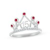 Thumbnail Image 1 of Lab-Created Ruby & White Lab-Created Sapphire Quinceañera Crown Ring 10K White Gold