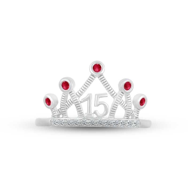 Main Image 2 of Lab-Created Ruby & White Lab-Created Sapphire Quinceañera Crown Ring 10K White Gold