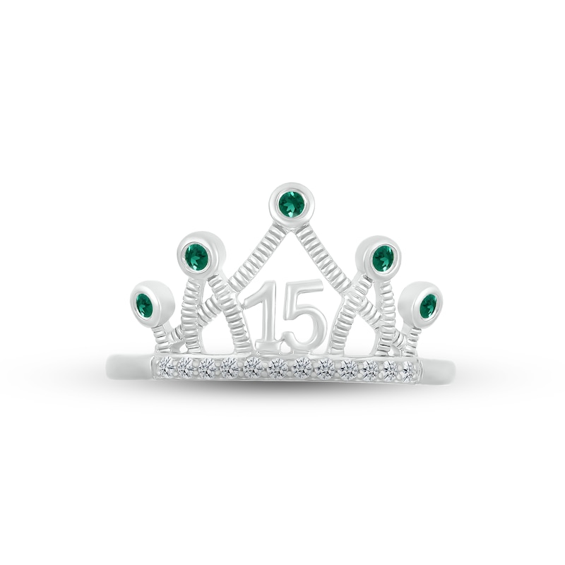 Lab-Created Emerald & White Lab-Created Sapphire Quinceañera Crown Ring 10K White Gold