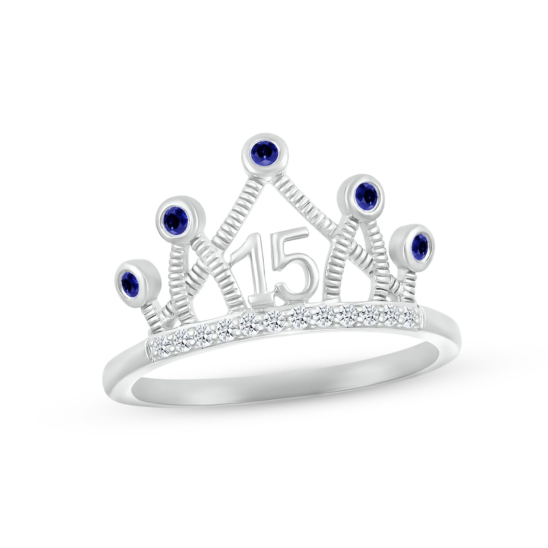 Main Image 1 of Blue & White Lab-Created Sapphire Quinceañera Crown Ring 10K White Gold