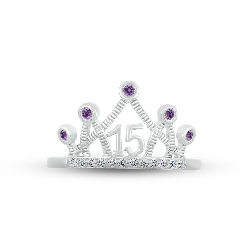 Lab-Created Alexandrite & White Lab-Created Sapphire Quinceañera Crown Ring 10K White Gold