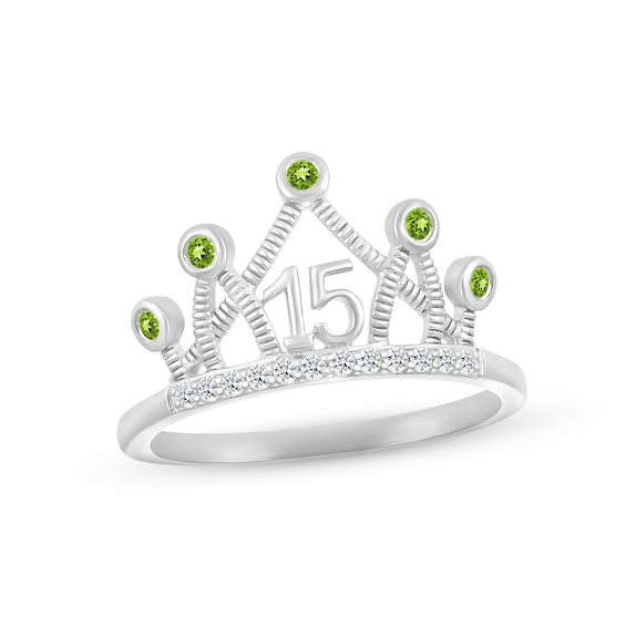 Peridot & White Lab-Created Sapphire Quinceañera Crown Ring 10K White Gold
