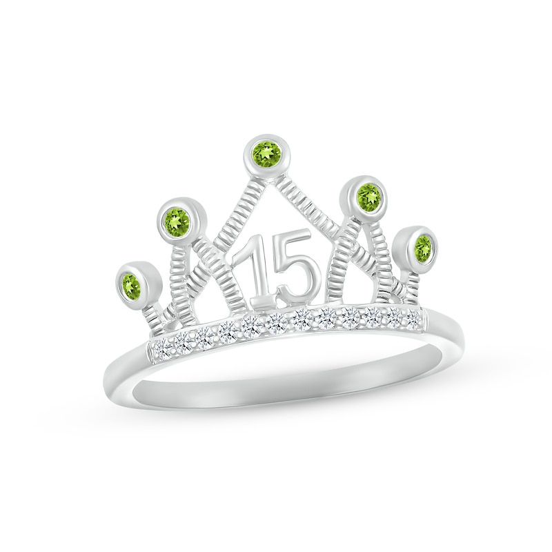 Main Image 1 of Peridot & White Lab-Created Sapphire Quinceañera Crown Ring 10K White Gold