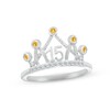 Thumbnail Image 1 of Citrine & White Lab-Created Sapphire Quinceañera Crown Ring 10K White Gold