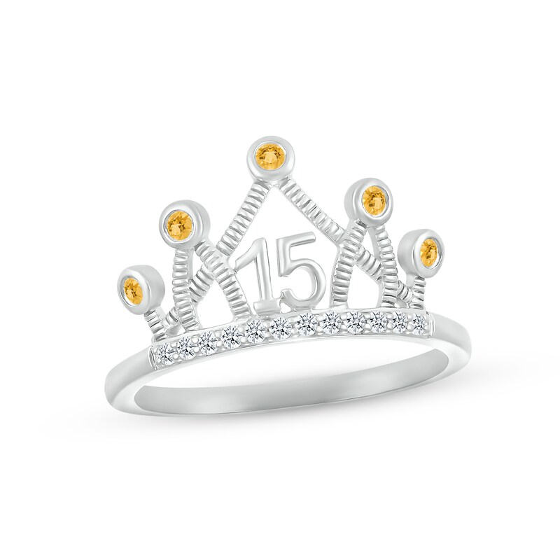 Main Image 1 of Citrine & White Lab-Created Sapphire Quinceañera Crown Ring 10K White Gold