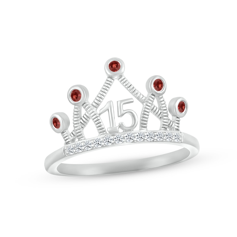 Garnet & White Lab-Created Sapphire Quinceañera Crown Ring 10K White Gold