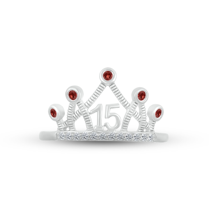 Main Image 2 of Garnet & White Lab-Created Sapphire Quinceañera Crown Ring 10K White Gold