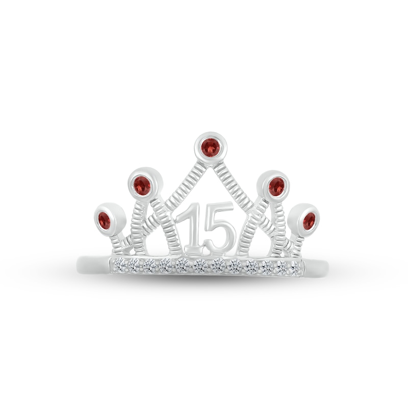 Garnet & White Lab-Created Sapphire Quinceañera Crown Ring 10K White Gold