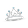 Thumbnail Image 1 of Swiss Blue Topaz & White Lab-Created Sapphire Quinceañera Crown Ring 10K White Gold