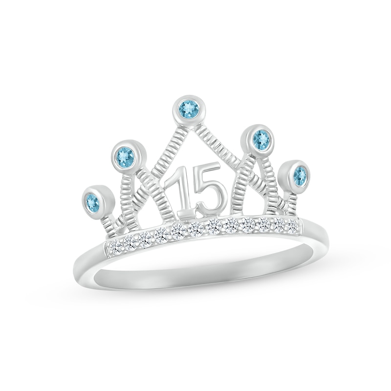 Main Image 1 of Swiss Blue Topaz & White Lab-Created Sapphire Quinceañera Crown Ring 10K White Gold