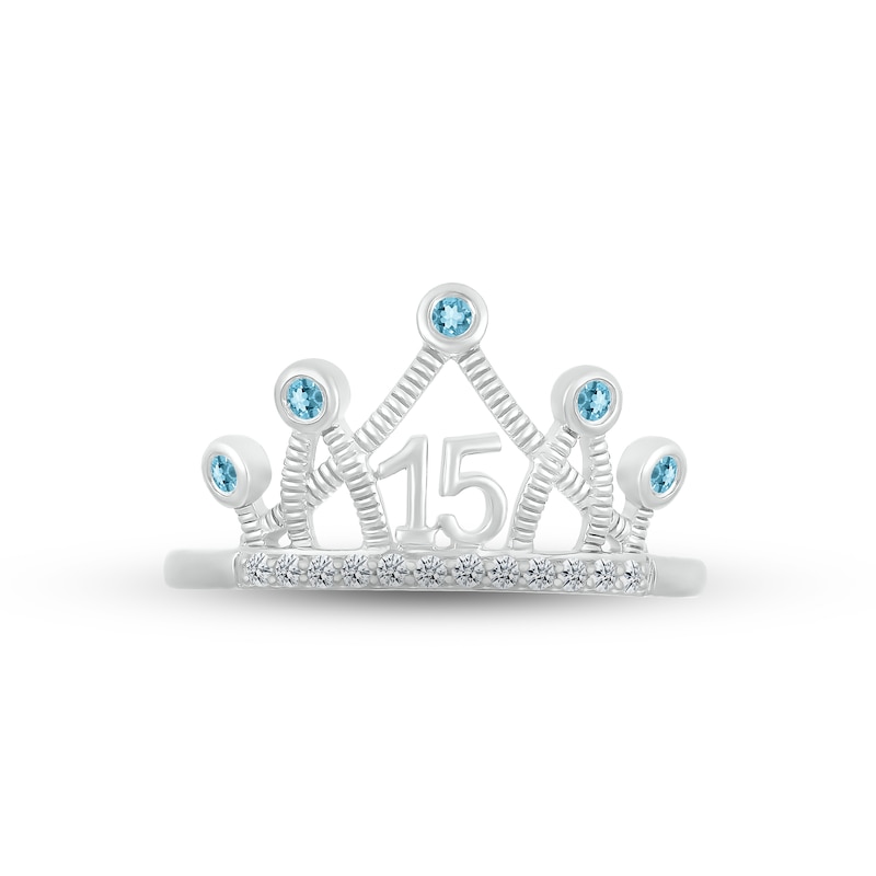 Main Image 2 of Swiss Blue Topaz & White Lab-Created Sapphire Quinceañera Crown Ring 10K White Gold