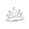 Thumbnail Image 1 of Aquamarine & White Lab-Created Sapphire Quinceañera Crown Ring 10K White Gold