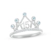 Thumbnail Image 0 of Aquamarine & White Lab-Created Sapphire Quinceañera Crown Ring 10K White Gold