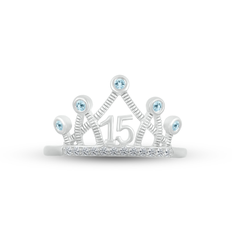 Aquamarine & White Lab-Created Sapphire Quinceañera Crown Ring 10K White Gold