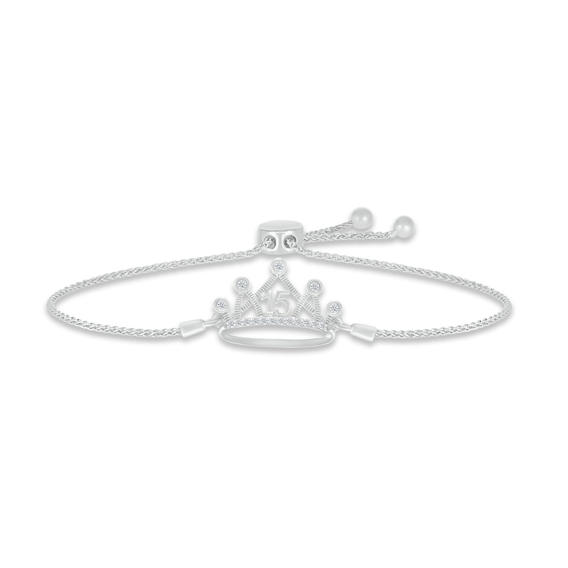 White Lab-Created Sapphire Quinceañera Crown Bolo Bracelet Sterling Silver