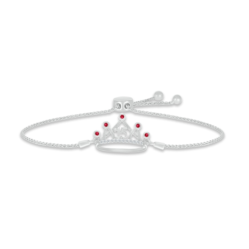 Lab-Created Ruby & White Lab-Created Sapphire Quinceañera Crown Bolo Bracelet Sterling Silver