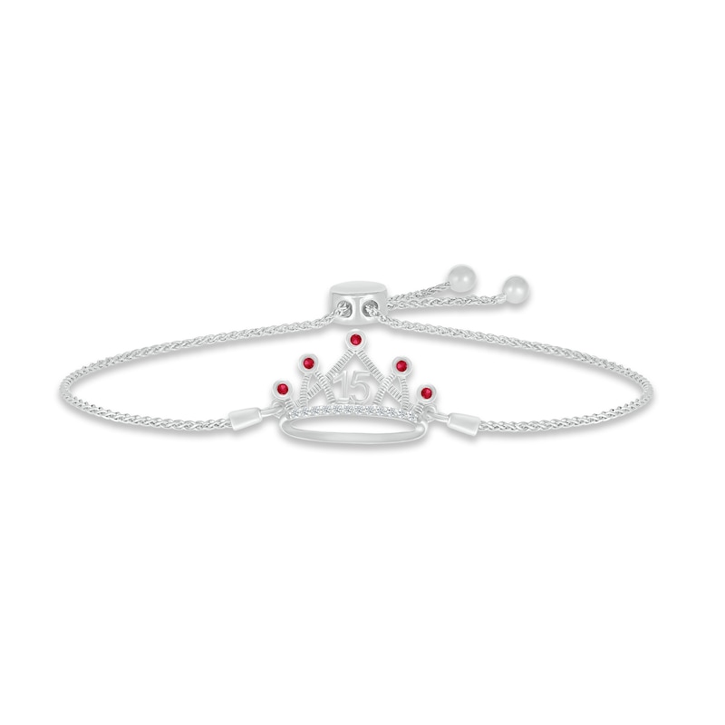 Main Image 1 of Lab-Created Ruby & White Lab-Created Sapphire Quinceañera Crown Bolo Bracelet Sterling Silver