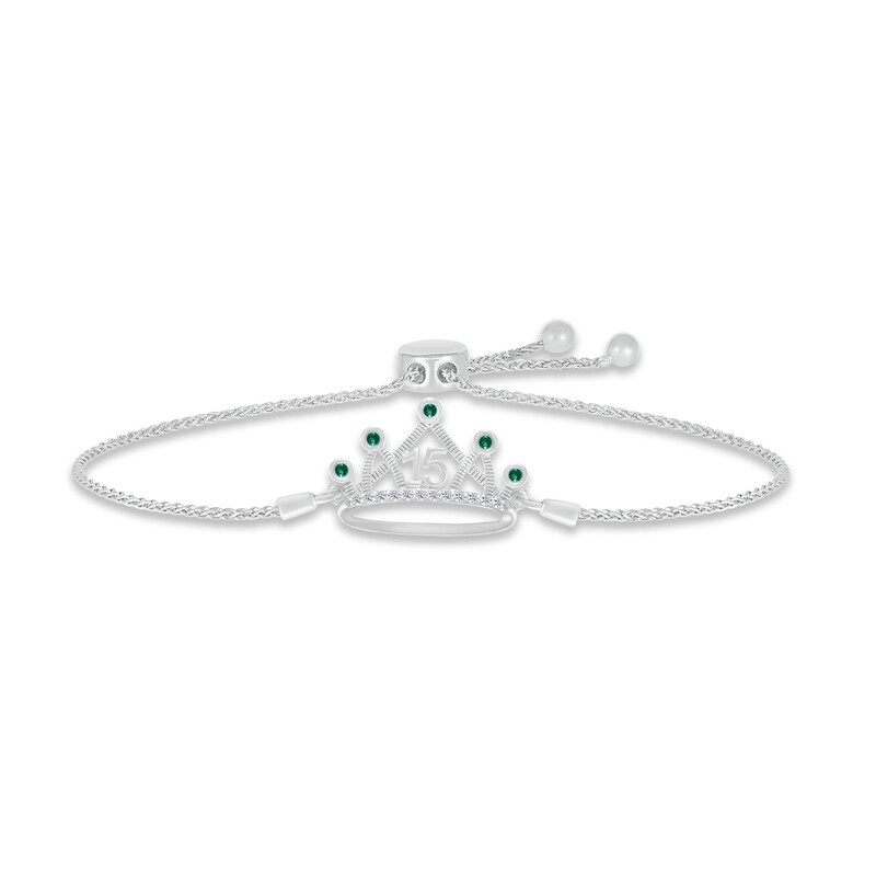 Main Image 1 of Lab-Created Emerald & White Lab-Created Sapphire Quinceañera Crown Bolo Bracelet Sterling Silver