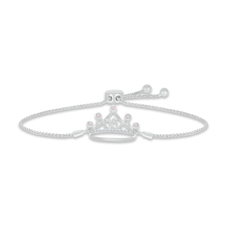 Lab-Created Opal & White Lab-Created Sapphire Quinceañera Crown Bolo Bracelet Sterling Silver