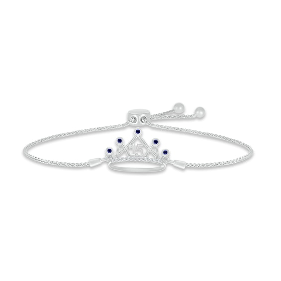 Blue & White Lab-Created Sapphire Quinceañera Crown Bolo Bracelet Sterling Silver