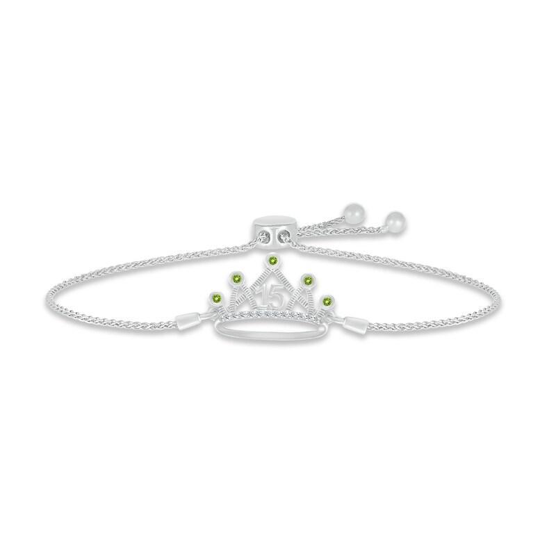 Main Image 1 of Peridot & White Lab-Created Sapphire Quinceañera Crown Bolo Bracelet Sterling Silver