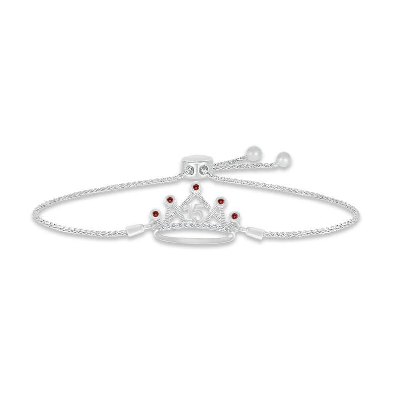 Main Image 1 of Garnet & White Lab-Created Sapphire Quinceañera Crown Bolo Bracelet Sterling Silver