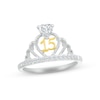 Thumbnail Image 1 of White Lab-Created Sapphire Quinceañera Crown Ring Sterling Silver & 10K Yellow Gold