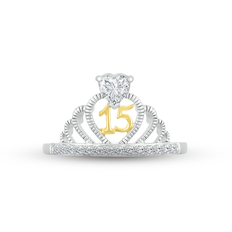 Main Image 2 of White Lab-Created Sapphire Quinceañera Crown Ring Sterling Silver & 10K Yellow Gold