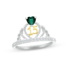 Thumbnail Image 1 of Lab-Created Emerald & White Lab-Created Sapphire Quinceañera Crown Ring Sterling Silver & 10K Yellow Gold