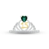 Thumbnail Image 2 of Lab-Created Emerald & White Lab-Created Sapphire Quinceañera Crown Ring Sterling Silver & 10K Yellow Gold
