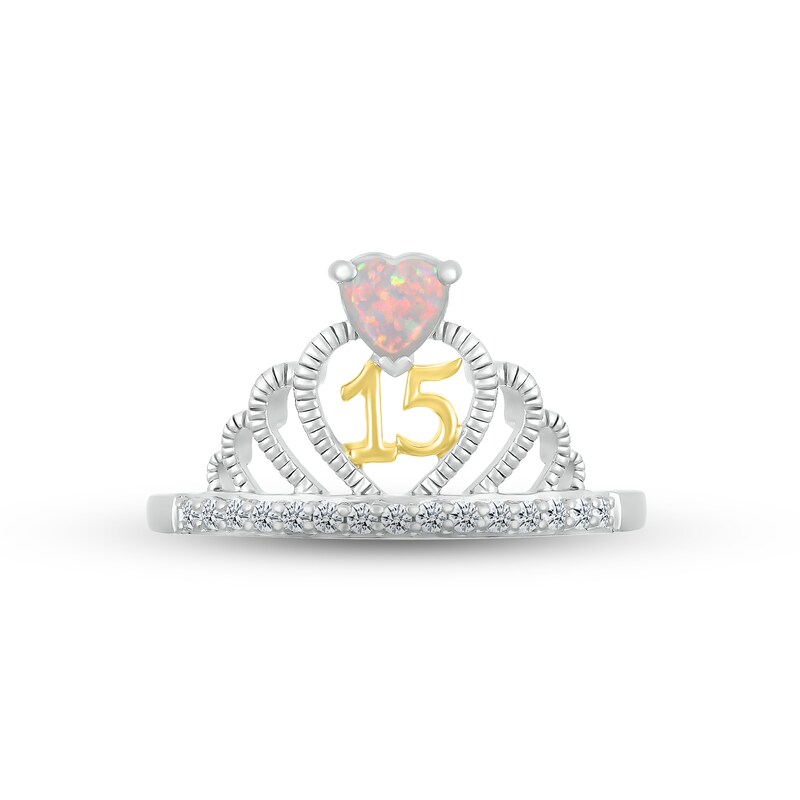 Main Image 2 of Lab-Created Opal & White Lab-Created Sapphire Quinceañera Crown Ring Sterling Silver & 10K Yellow Gold