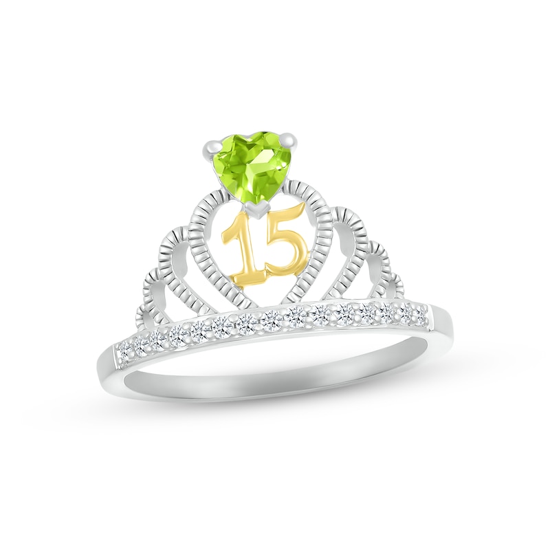 Main Image 1 of Peridot & White Lab-Created Sapphire Quinceañera Crown Ring Sterling Silver & 10K Yellow Gold