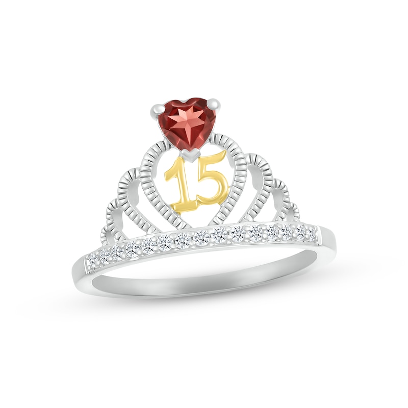 Main Image 1 of Garnet & White Lab-Created Sapphire Quinceañera Crown Ring Sterling Silver & 10K Yellow Gold