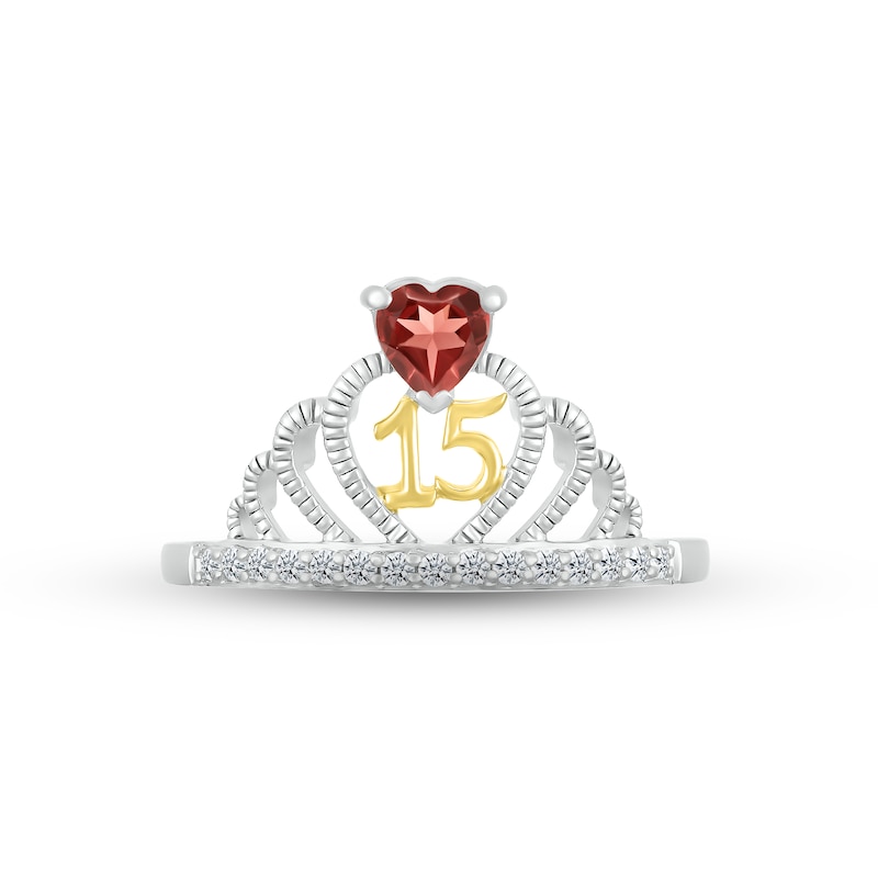 Main Image 2 of Garnet & White Lab-Created Sapphire Quinceañera Crown Ring Sterling Silver & 10K Yellow Gold