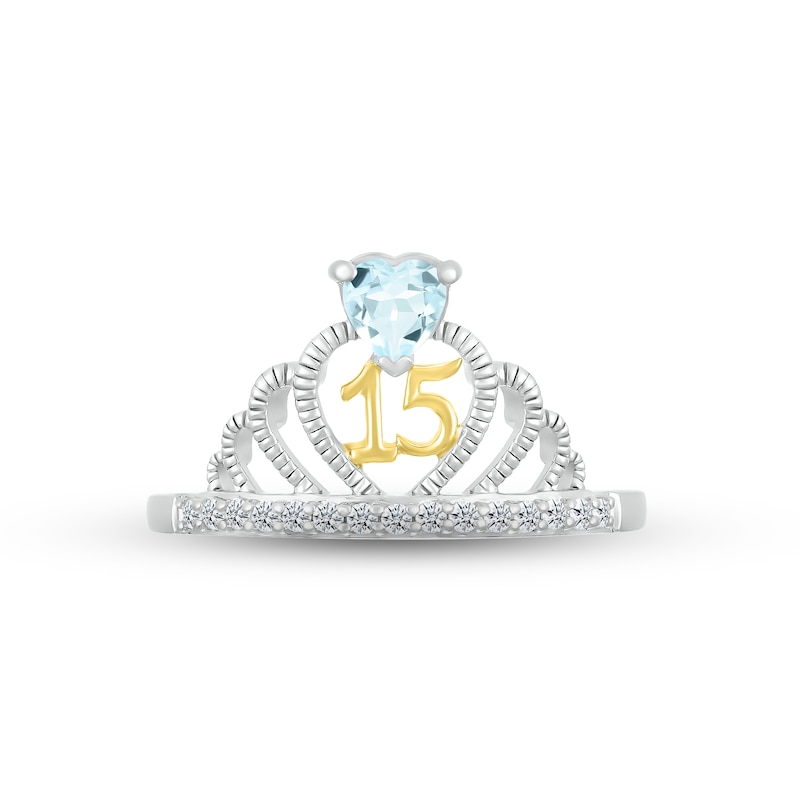 Main Image 2 of Aquamarine & White Lab-Created Sapphire Quinceañera Crown Ring Sterling Silver & 10K Yellow Gold