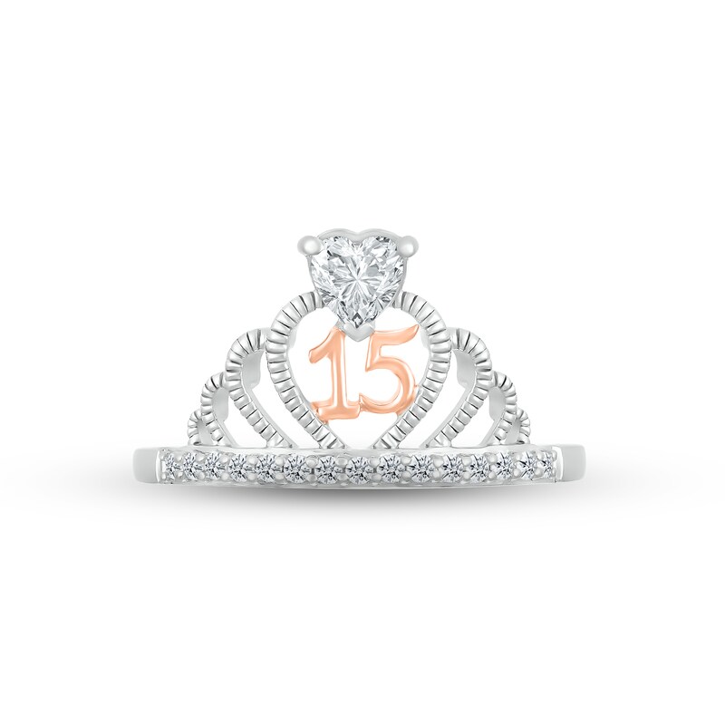 Main Image 2 of White Lab-Created Sapphire Quinceañera Crown Ring Sterling Silver & 10K Rose Gold