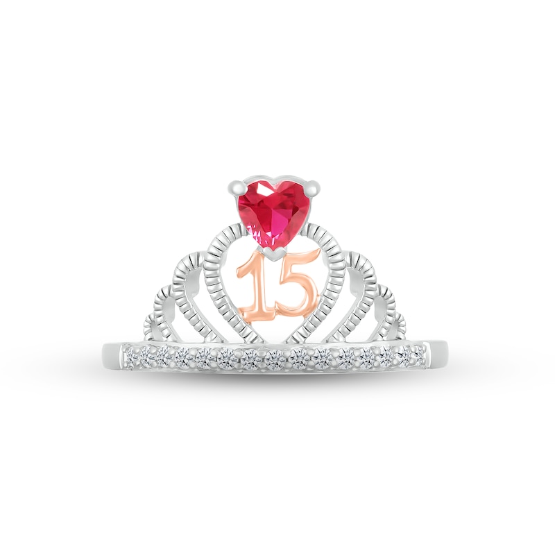 Lab-Created Ruby & White Lab-Created Sapphire Quinceañera Crown Ring Sterling Silver & 10K Rose Gold