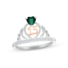 Thumbnail Image 0 of Lab-Created Emerald & White Lab-Created Sapphire Quinceañera Crown Ring Sterling Silver & 10K Rose Gold
