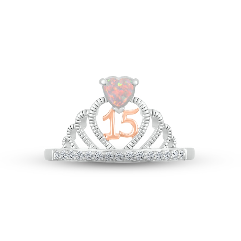 Main Image 2 of Lab-Created Opal & White Lab-Created Sapphire Quinceañera Crown Ring Sterling Silver & 10K Rose Gold