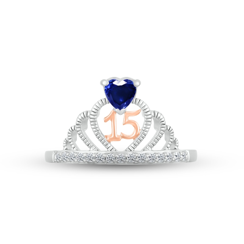 Main Image 2 of Blue & White Lab-Created Sapphire Quinceañera Crown Ring Sterling Silver & 10K Rose Gold
