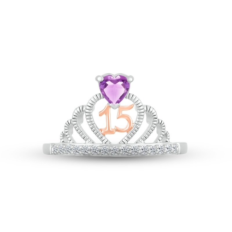 Main Image 2 of Amethyst & White Lab-Created Sapphire Quinceañera Crown Ring Sterling Silver & 10K Rose Gold