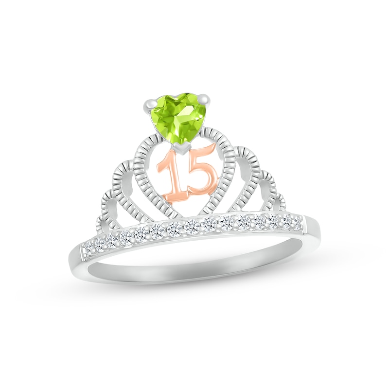 Peridot & White Lab-Created Sapphire Quinceañera Crown Ring Sterling Silver & 10K Rose Gold