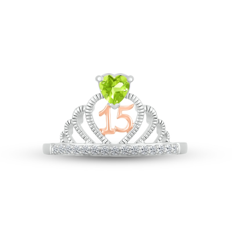 Peridot & White Lab-Created Sapphire Quinceañera Crown Ring Sterling Silver & 10K Rose Gold
