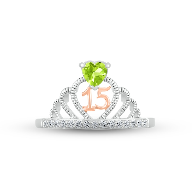 Main Image 2 of Peridot & White Lab-Created Sapphire Quinceañera Crown Ring Sterling Silver & 10K Rose Gold